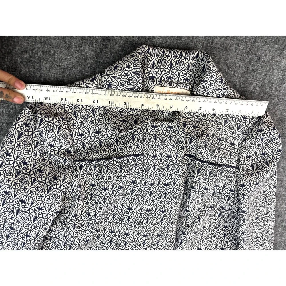 Tory Burch Heidi‎ Jacquard Blazer Jacket Blue Beige Printed Cotton Blend Size 8
